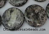 CSI29 15.5 inches 25mm flat round silver scale stone beads wholesale