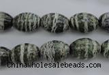 CSJ100 15.5 inches 10*14mm rice green silver line jasper beads