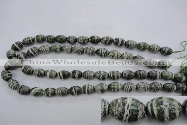 CSJ100 15.5 inches 10*14mm rice green silver line jasper beads