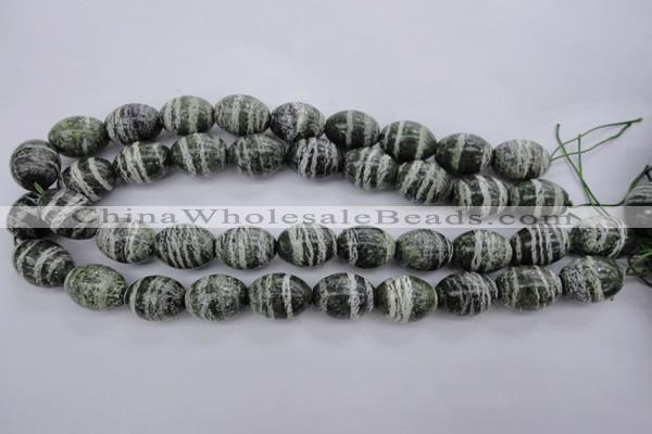 CSJ103 15.5 inches 15*20mm rice green silver line jasper beads