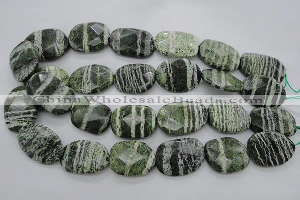 CSJ127 15.5 inches 20*30mm faceted freeform green silver line jasper beads