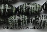 CSJ20 15.5 inches 15*30mm rice green silver line jasper beads