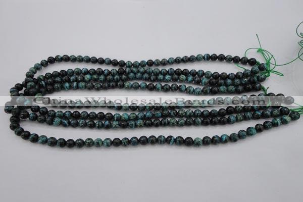 CSJ210 15.5 inches 6mm round dyed green silver line jasper beads