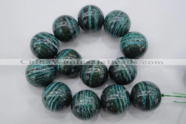 CSJ212 15.5 inches 30mm round dyed green silver line jasper beads