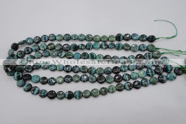 CSJ214 15.5 inches 10mm flat round dyed green silver line jasper beads