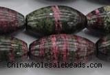 CSJ274 15.5 inches 15*30mm rice dyed green silver line jasper beads