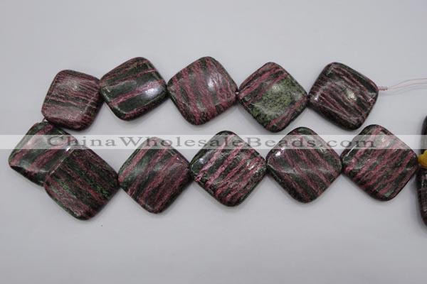 CSJ280 15.5 inches 30*30mm diamond dyed green silver line jasper beads