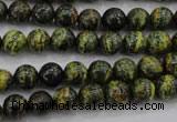 CSJ292 15.5 inches 8mm round dyed green silver line jasper beads