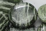 CSJ48 15.5 inches 40mm flat round green silver line jasper beads