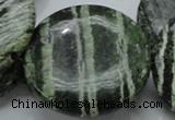 CSJ49 15.5 inches 50mm flat round green silver line jasper beads