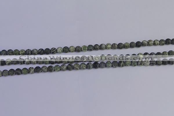 CSJ500 15.5 inches 4mm round matte green silver line jasper beads