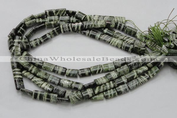 CSJ60 15.5 inches 10*14mm rectangle green silver line jasper beads