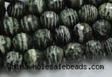 CSJ65 15.5 inches 10mm faceted round green silver line jasper beads