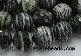 CSJ67 15.5 inches 14mm faceted round green silver line jasper beads