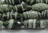 CSJ72 15.5 inches 10*20mm faceted rice green silver line jasper beads