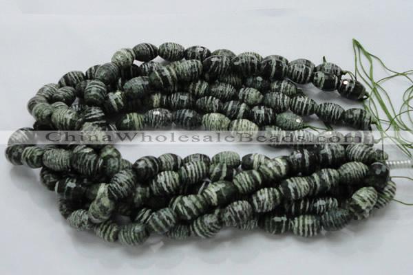 CSJ73 15.5 inches 11*16mm faceted rice green silver line jasper beads