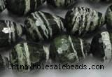 CSJ77 15.5 inches 15*20mm faceted teardrop green silver line jasper beads