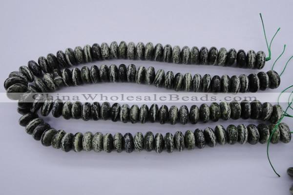 CSJ90 15.5 inches 7*14mm rondelle green silver line jasper beads