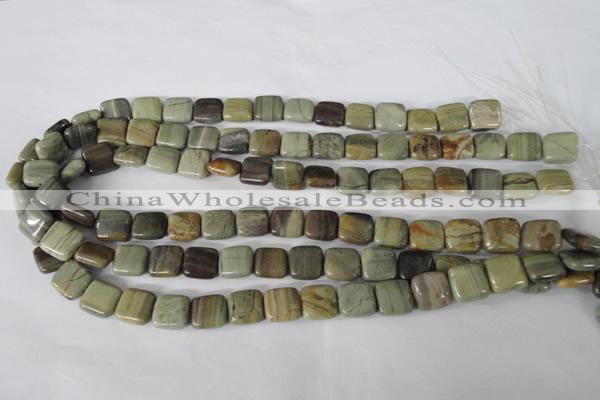 CSL118 15.5 inches 12*12mm square silver leaf jasper beads wholesale
