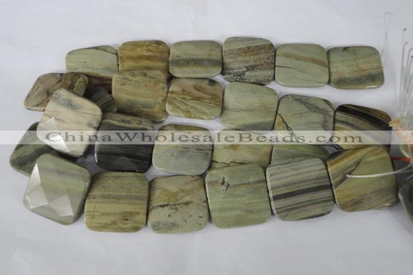 CSL122 15.5 inches 30*30mm faceted square silver leaf jasper beads