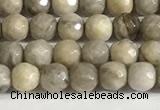 CSL156 15.5 inches 4mm faceted 

round sliver leaf jasper beads