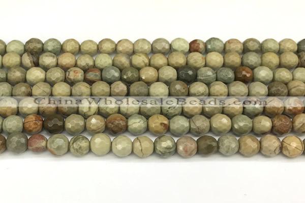 CSL171 15 inches 6mm faceted round silver leaf jasper gemstone beads