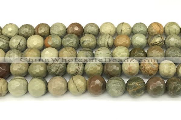 CSL174 15 inches 12mm faceted round silver leaf jasper gemstone beads