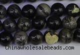 CSL211 15.5 inches 6mm round black silver leaf jasper beads