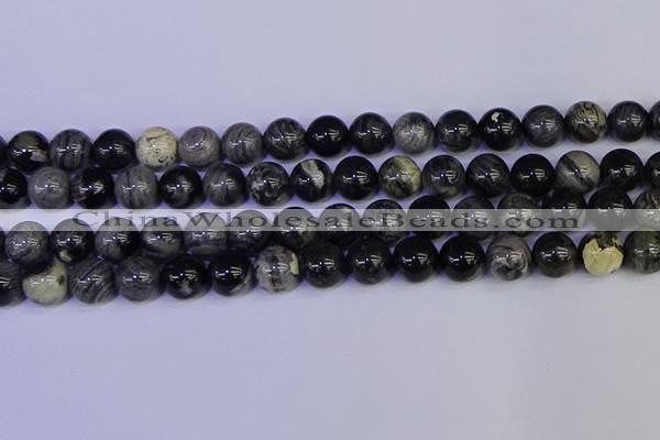 CSL215 15.5 inches 14mm round black silver leaf jasper beads