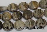 CSL28 15.5 inches 12mm flat round silver leaf jasper beads wholesale