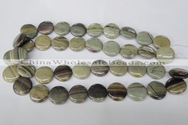 CSL32 15.5 inches 20mm flat round silver leaf jasper beads wholesale