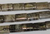 CSL74 15.5 inches 10*14mm flat tube silver leaf jasper beads wholesale