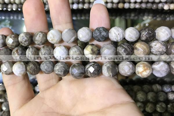 CSL94 15.5 inches 10mm faceted round sliver leaf jasper beads