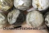CSL95 15.5 inches 12mm faceted round sliver leaf jasper beads