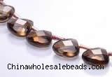 CSQ04 10mm faceted flat teardrop natural smoky quartz beads