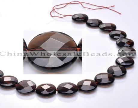 CSQ10 18mm faceted coin A grade natural smoky quartz beads