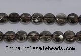 CSQ122 8mm faceted flat round grade AA natural smoky quartz beads