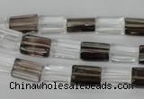 CSQ155 15.5 inches 8*12mm rectangle white crystal & smoky quartz beads