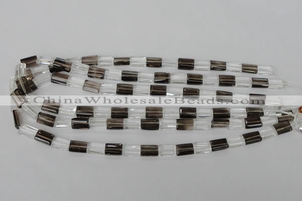 CSQ155 15.5 inches 8*12mm rectangle white crystal & smoky quartz beads