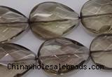 CSQ205 18*25mm faceted flat teardrop grade AA natural smoky quartz beads