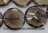 CSQ220 15.5 inches 25mm faceted coin grade AA natural smoky quartz beads