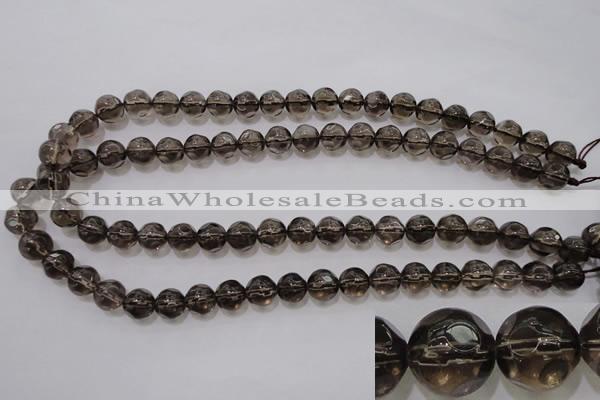 CSQ240 15.5 inches 10mm faceted round grade AA natural smoky quartz beads