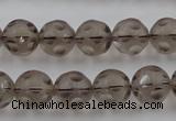 CSQ253 15.5 inches 12mm carved round matte smoky quartz beads