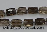 CSQ270 15.5 inches 8*10mm faceted rectangle smoky quartz beads