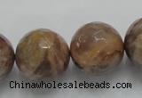CSS102 15.5 inches 20mm faceted round natural sunstone beads wholesale