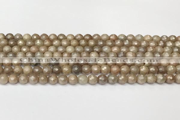 CSS810 15 inches 6mm faceted round AB-color sunstone beads