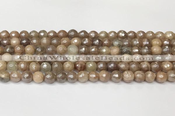 CSS811 15 inches 8mm faceted round AB-color sunstone beads