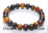 CTB01 6 inch 8mm round mixed color tiger eye bracelet Wholesale