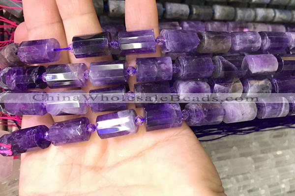 CTB221 15.5 inches 10*15mm faceted tube amethyst beads
