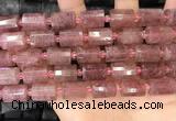 CTB222 15.5 inches 10*14mm faceted tube strawberry quartz beads